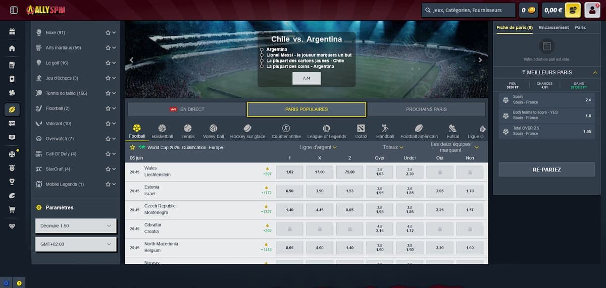 Paris sportifs AllySpin Casino