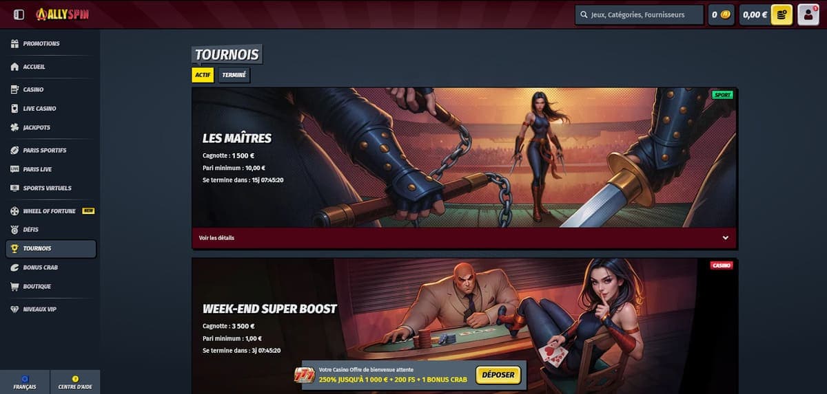 Tournois AllySpin Casino