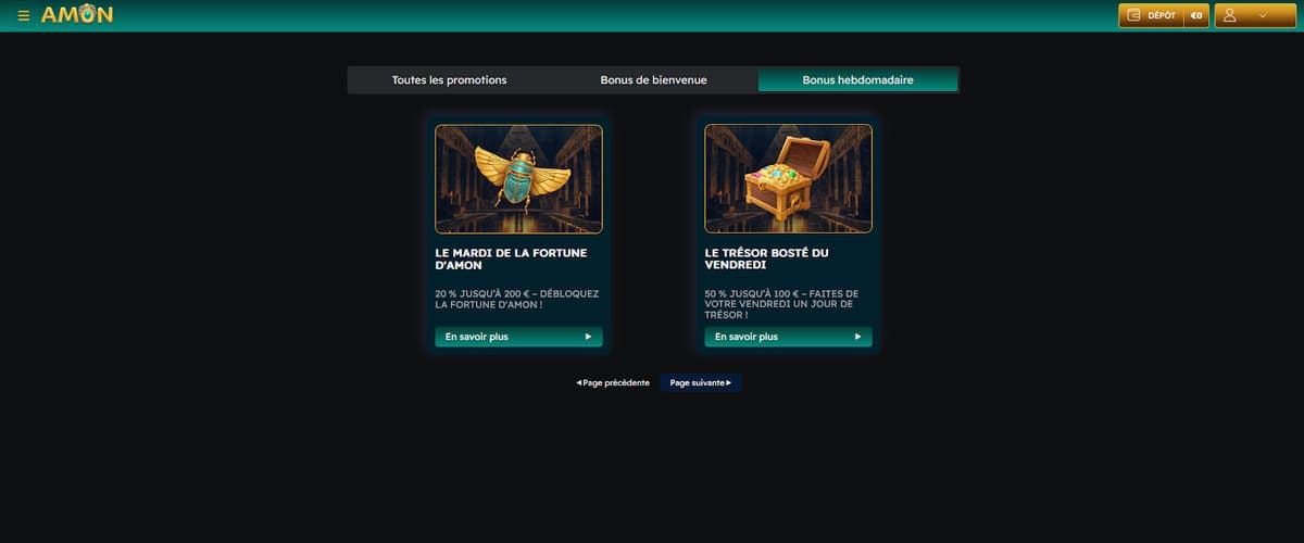 Bonus hebdomadaires Amon Casino