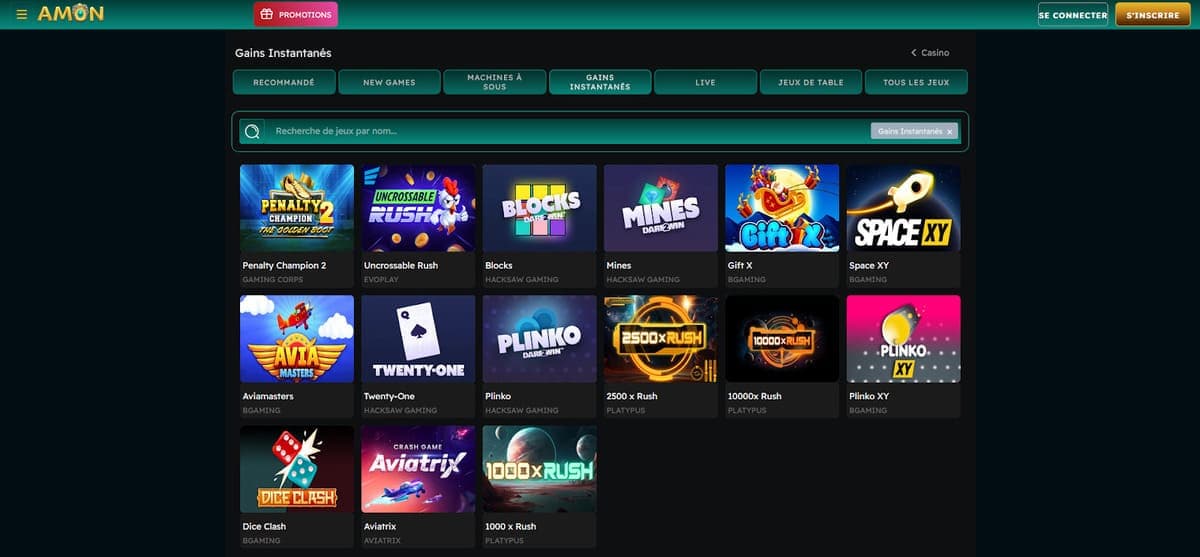 Gains instantannés Amon Casino