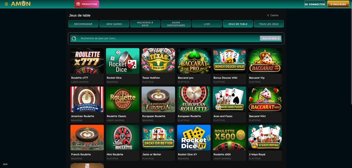 Jeux de table Amon Casino