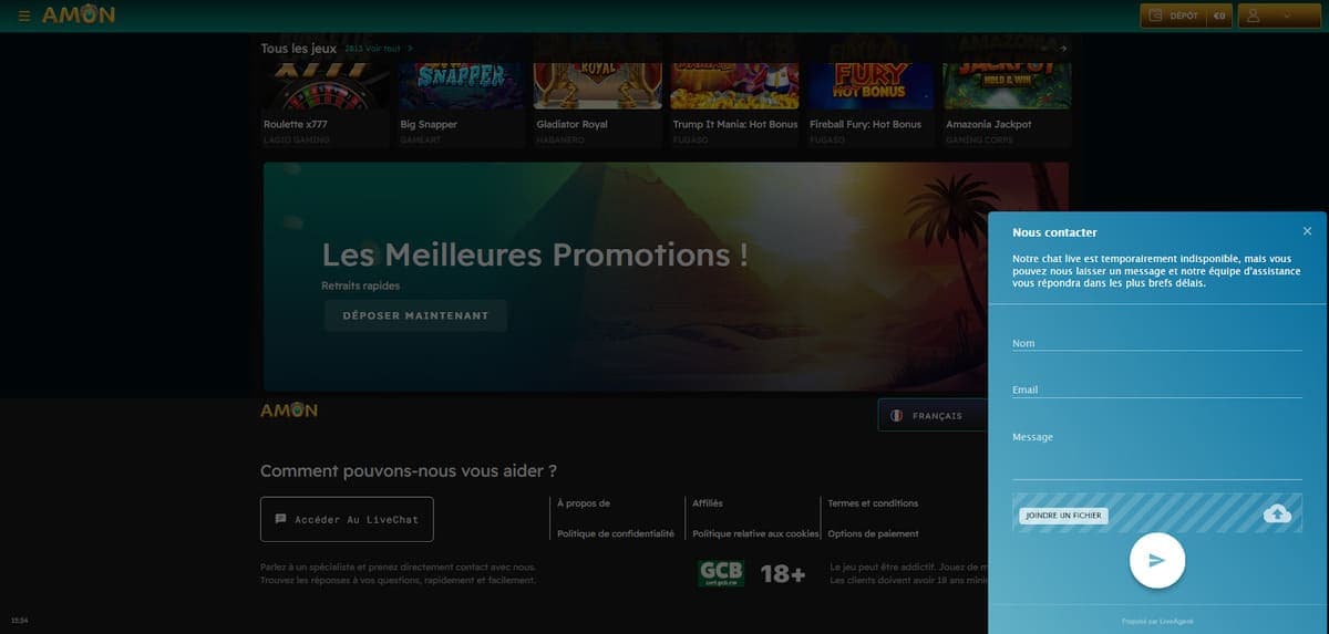 Service client Amon Casino
