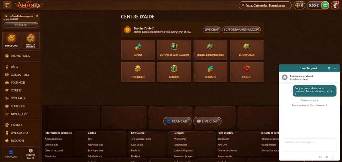 Service client AmunRa Casino