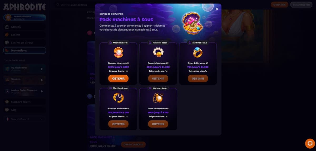 Bonus de bienvenue Aphrodite Casino