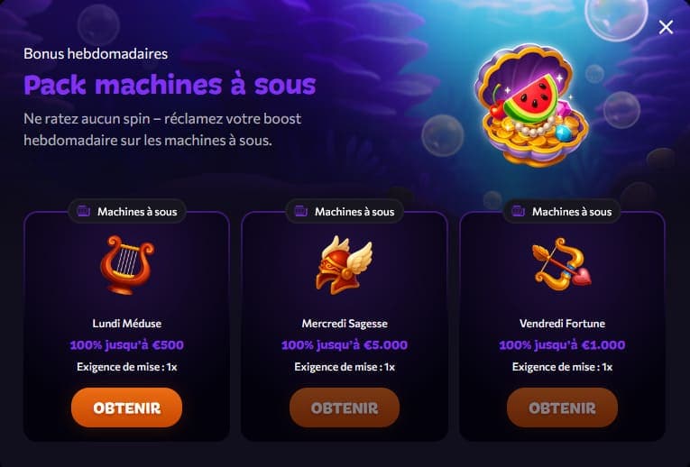 Bonus hebdomadaires Aphrodite Casino