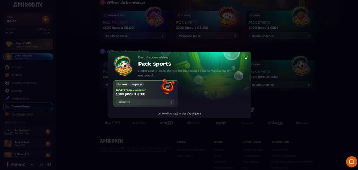 Bonus hebdos sport Aphrodite Casino