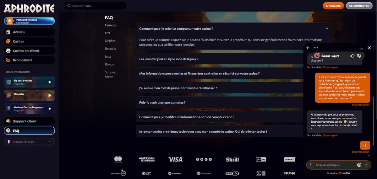 FAQ Aphrodite Casino
