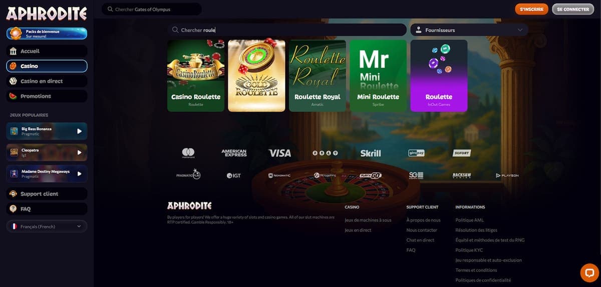 Jeux de table Aphrodite Casino