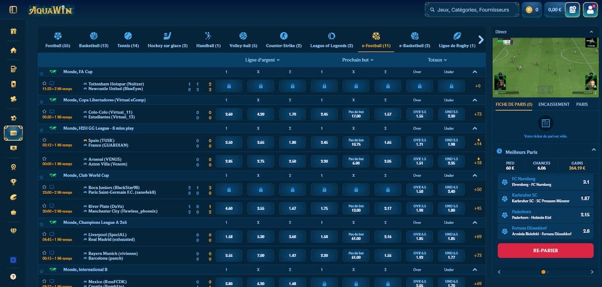 Paris en direct Aquawin Casino