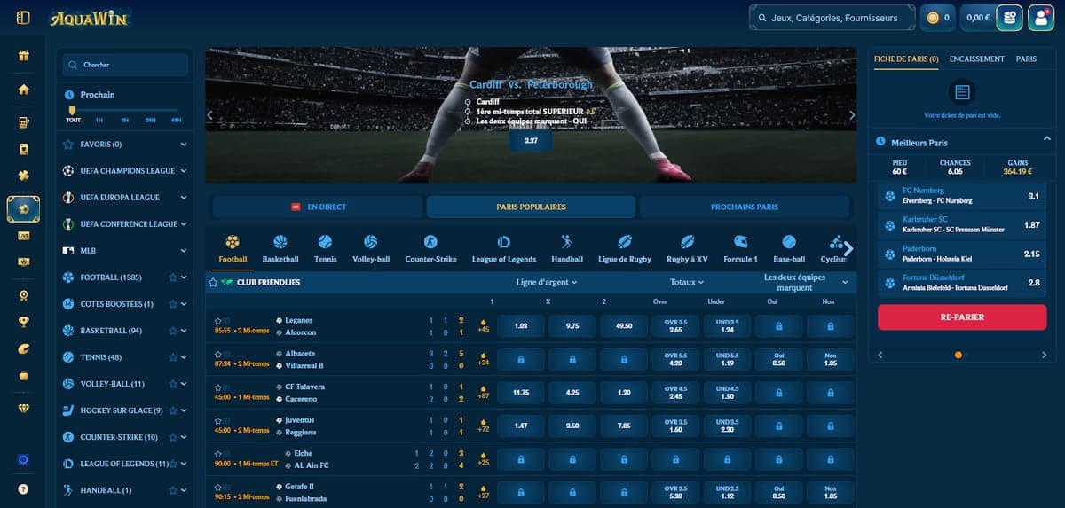 Paris sportifs Aquawin Casino