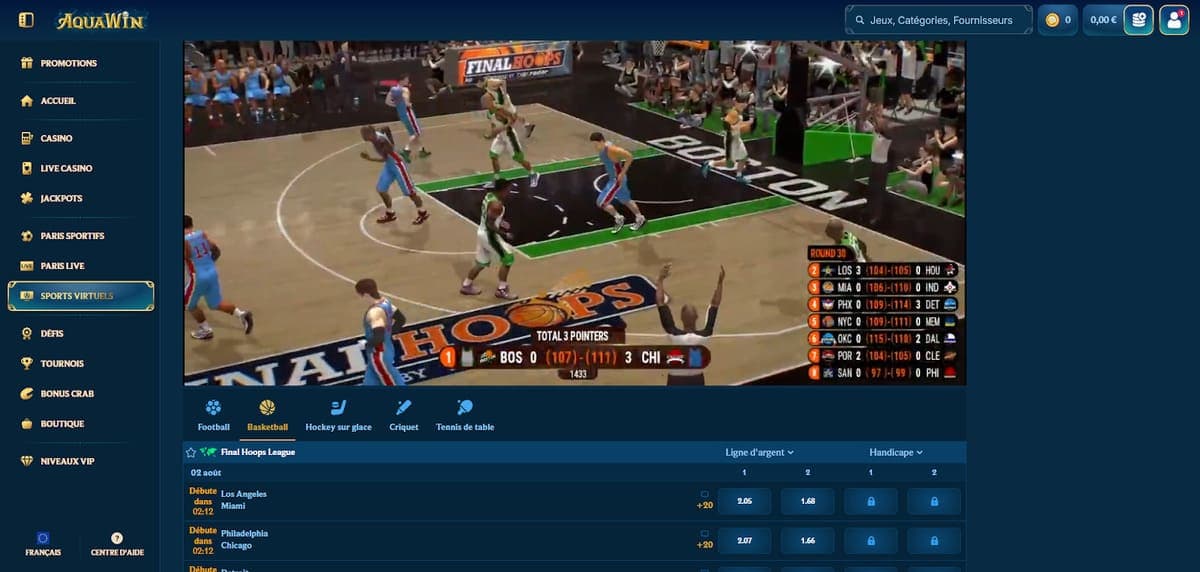 Sports virtuels Aquawin Casino