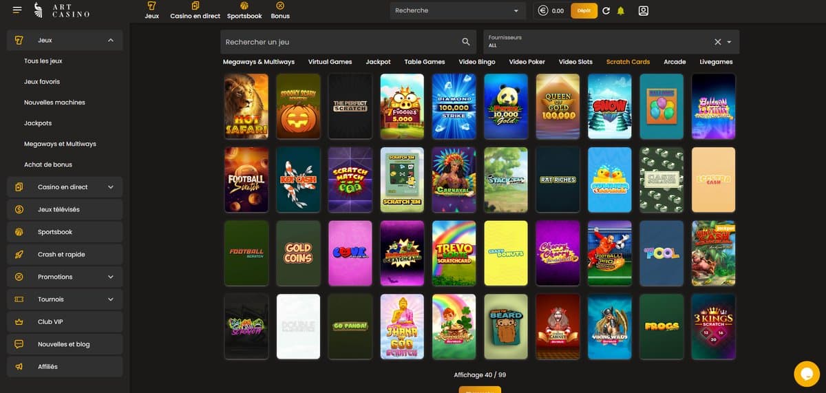Cartes à gratter Art Casino