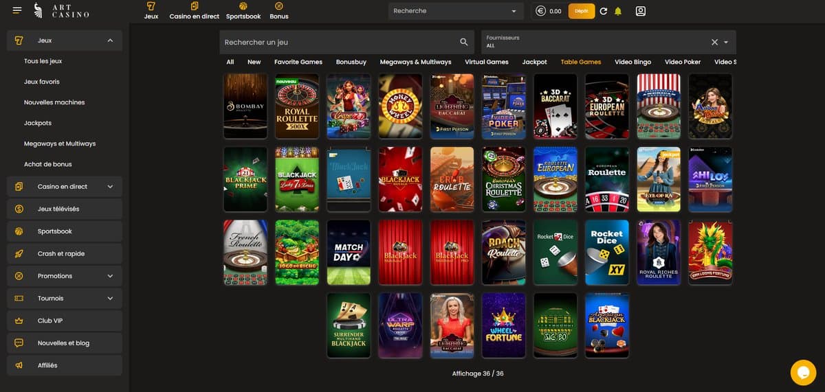 Jeux de table Art Casino
