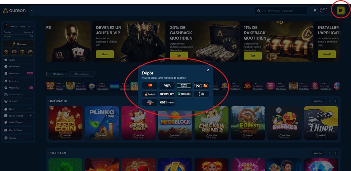 Dépôt AureonPlay Casino
