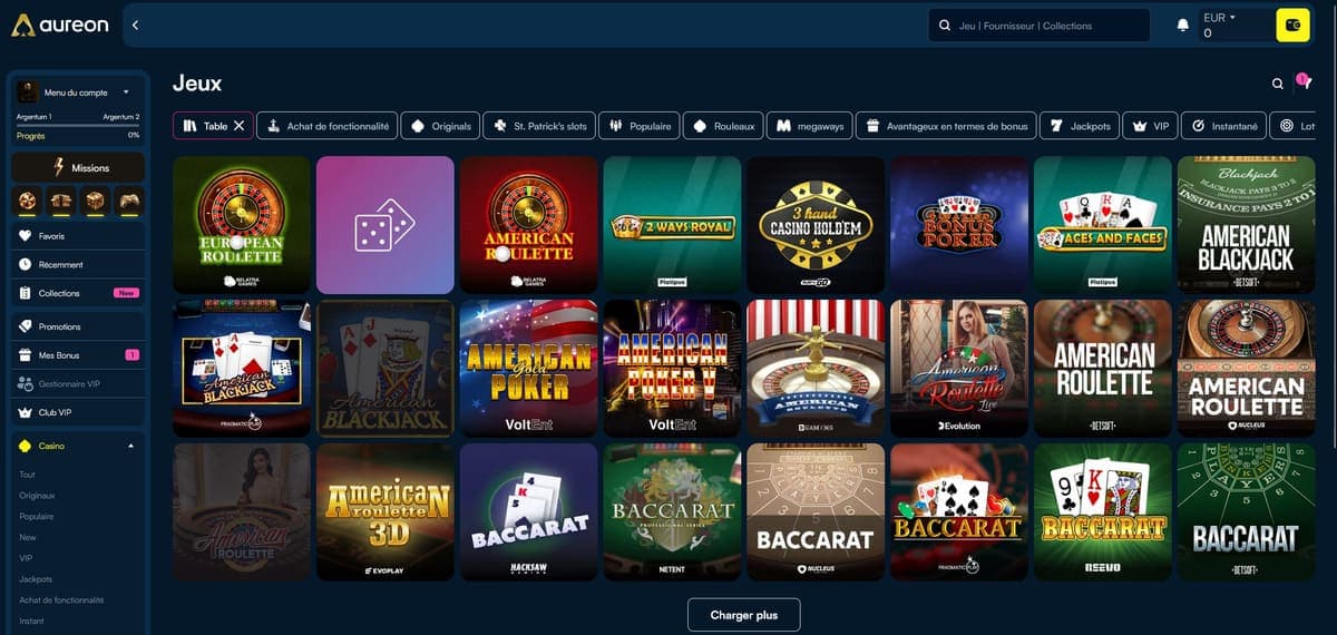 Jeux de table AureonPlay Casino