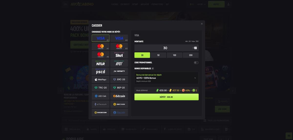 Dépôt Avocasino Casino