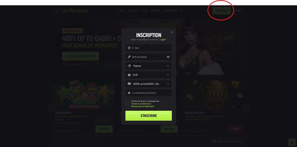 Inscription Avocasino Casino