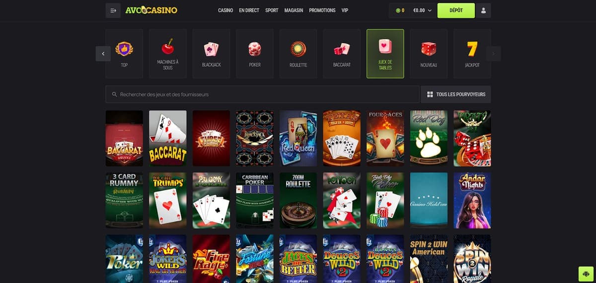 Jeux de table Avocasino Casino