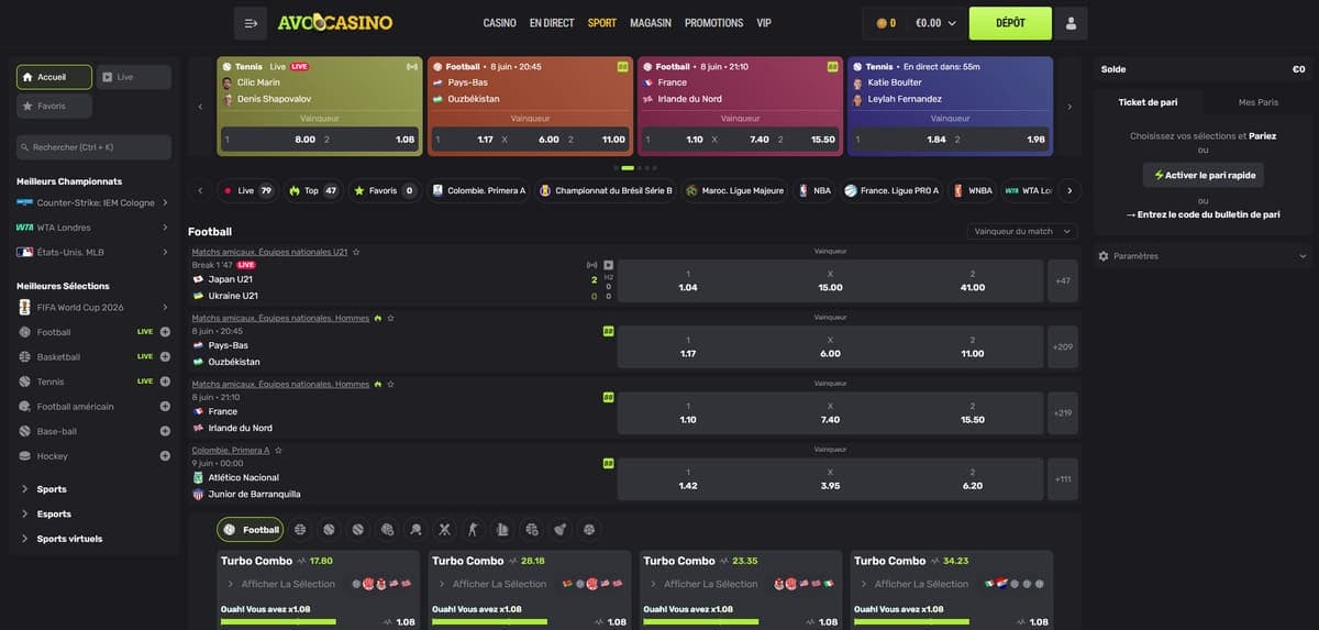 Offre sport Avocasino Casino