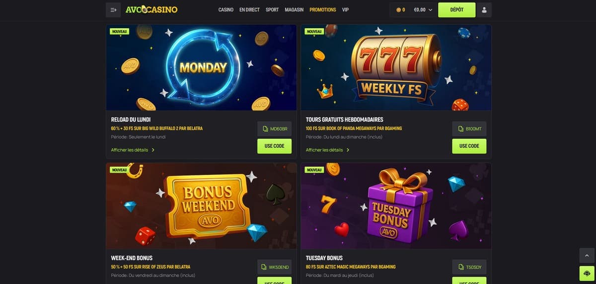 Promos Avocasino Casino