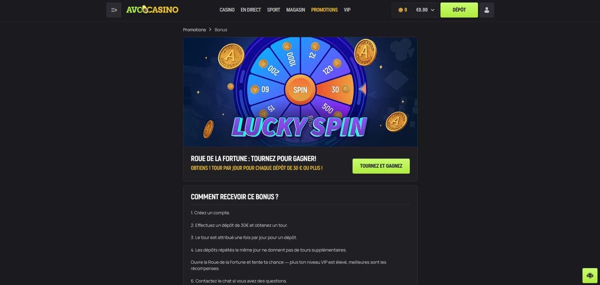 Roue fortune Avocasino Casino