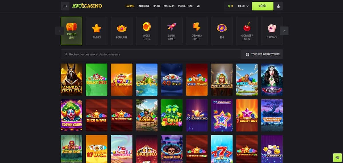 Tous les jeux Avocasino Casino