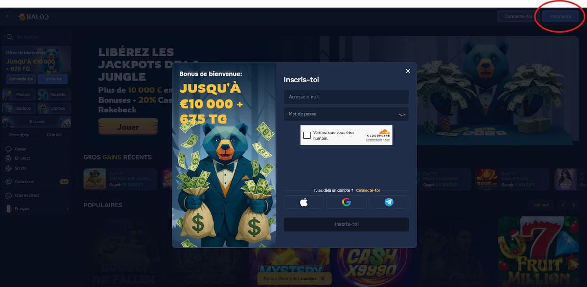 Inscription Baloo Casino