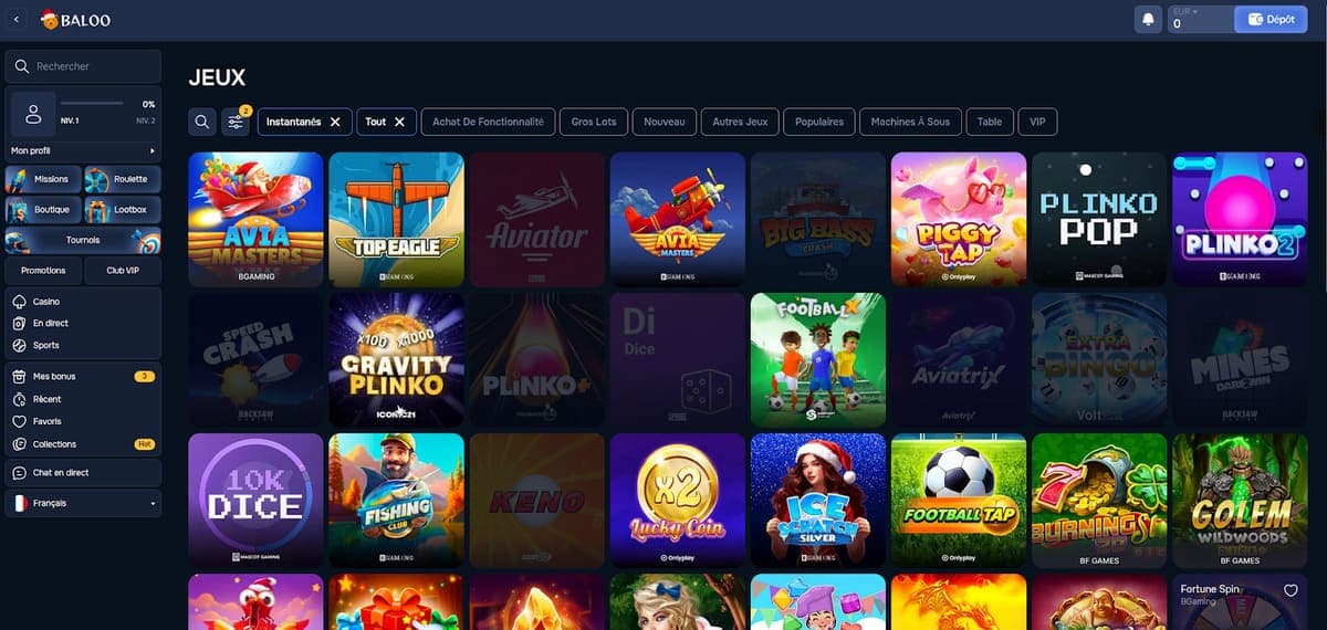 Jeux instantannés Baloo Casino