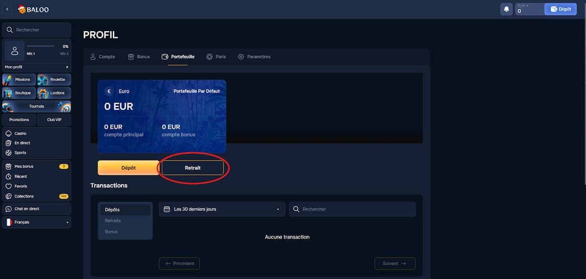 Retrait Baloo Casino