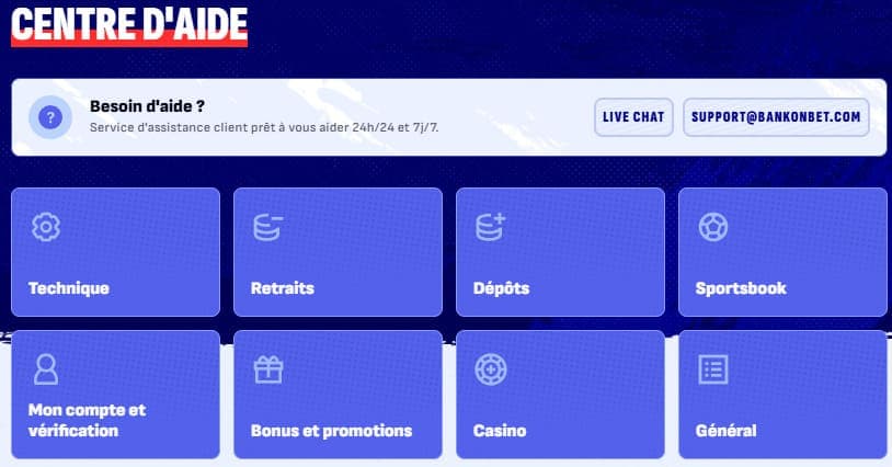centre d'aide Bankonbet Casino