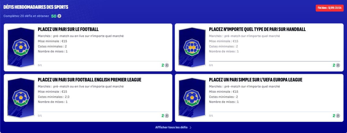 défis hebdomadaires sport Bankonbet Casino