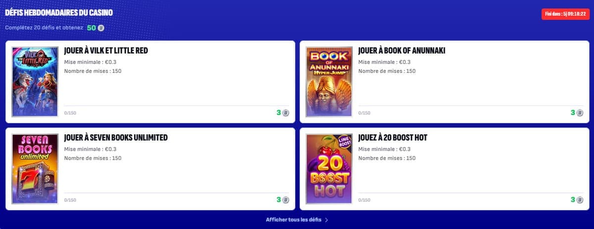 défis hebdomadaires Bankonbet Casino
