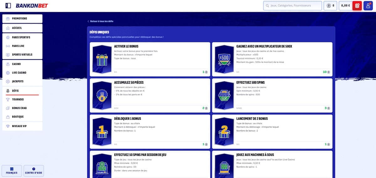 défis uniques Bankonbet Casino