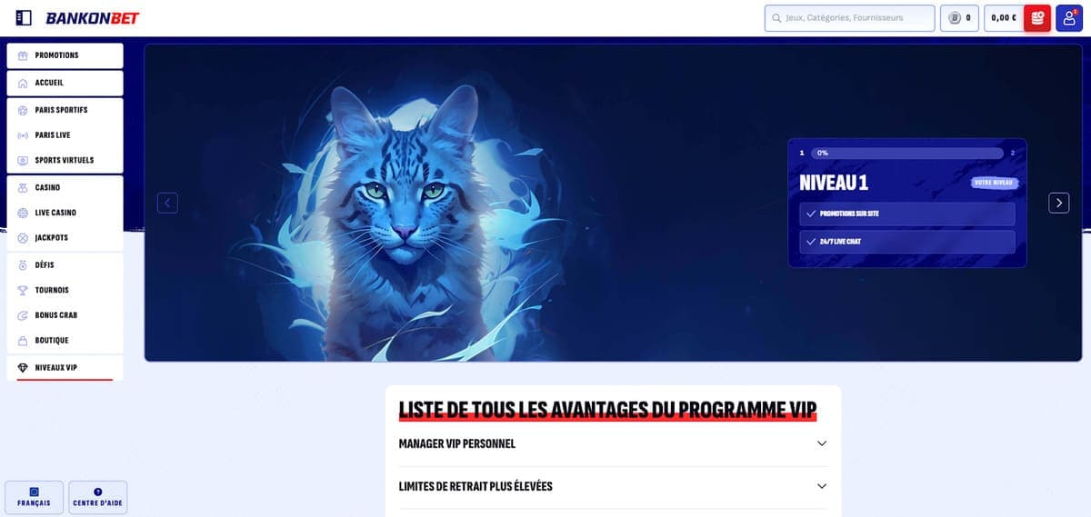 niveaux vip Bankonbet Casino