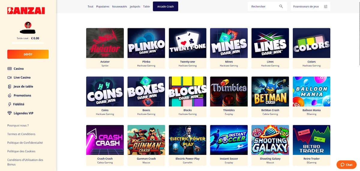 Mini jeux Banzai Casino