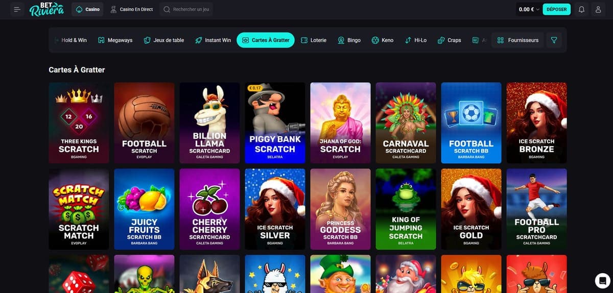 Cartes à gratter Bet Riviera Casino