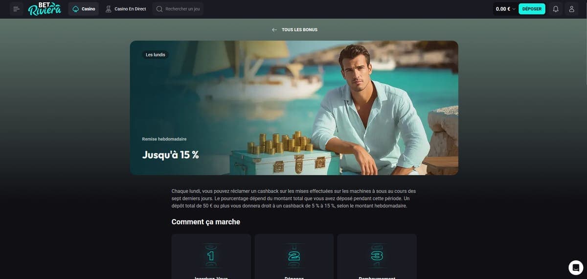 Cashback Lundi Bet Riviera Casino