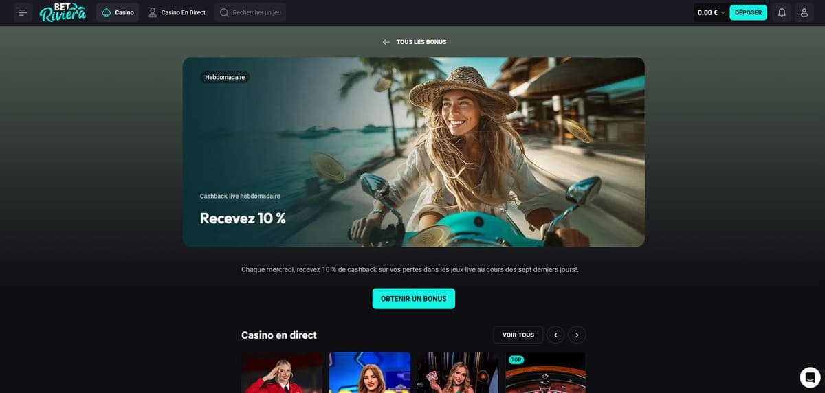 Cashback Bet Riviera Casino
