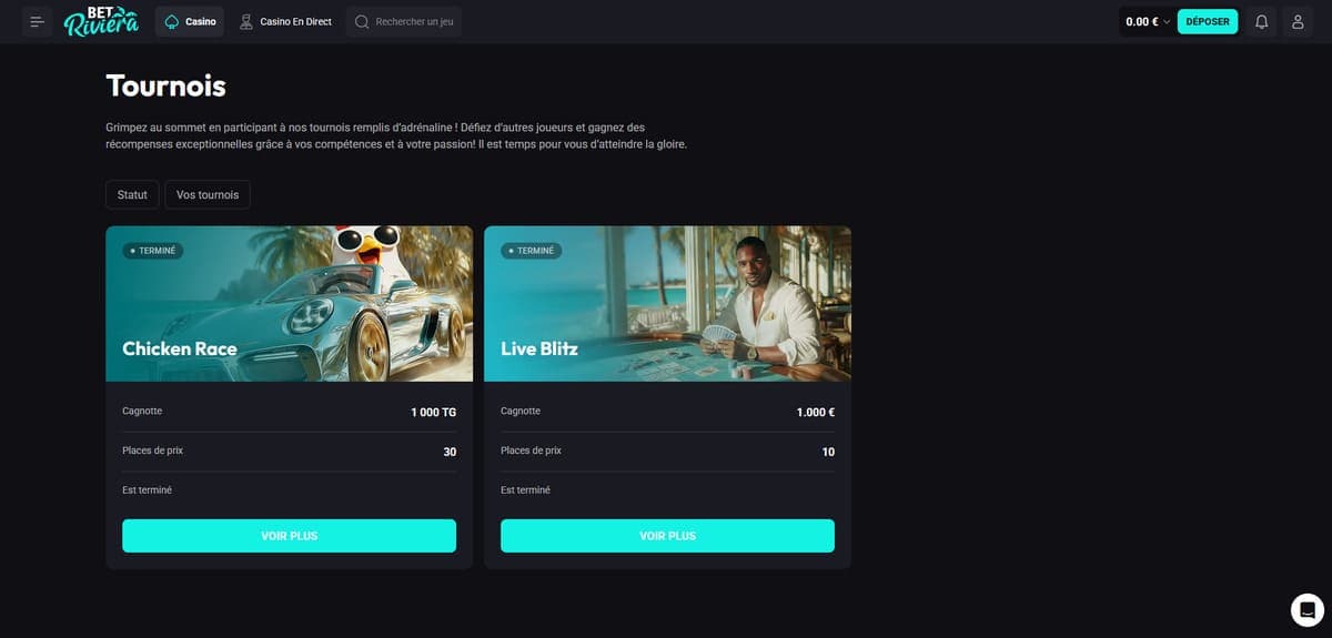 Tournois Bet Riviera Casino