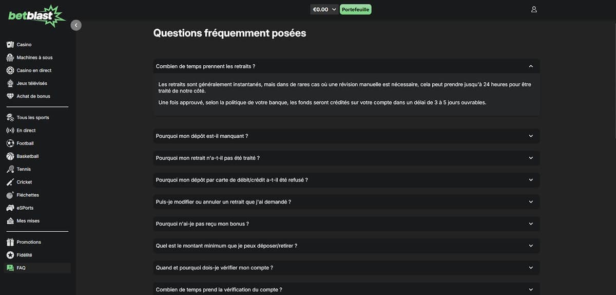 FAQ Betblast Casino