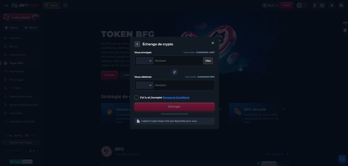 Echange crypto Betfury Casino