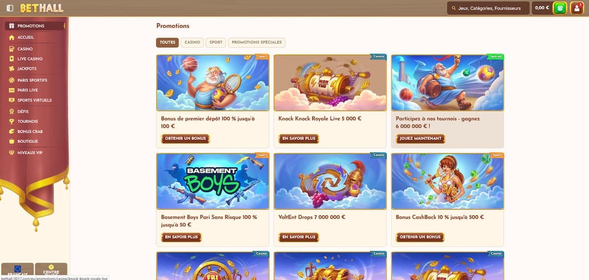 Promotions BetHall Casino
