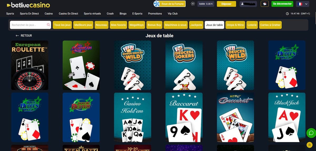 Jeux de table BetLive Casino