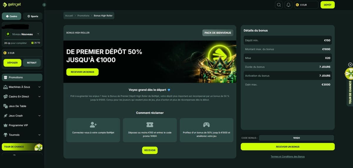Bonus highroller BetnJet Casino