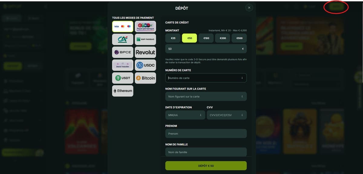 Dépôt BetnJet Casino