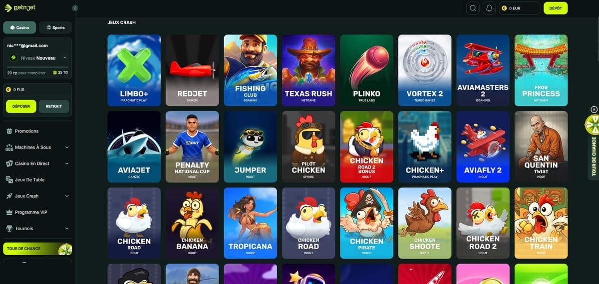 Jeux crash BetnJet Casino
