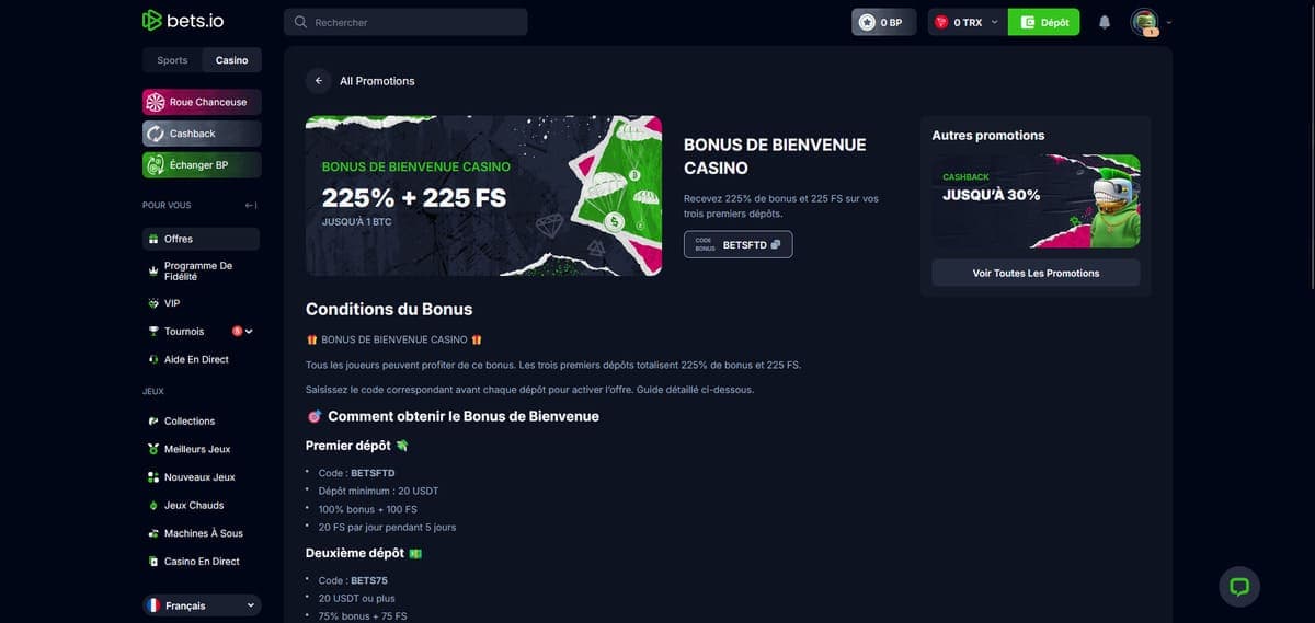 Bonus bienvenue Bet.io Casino