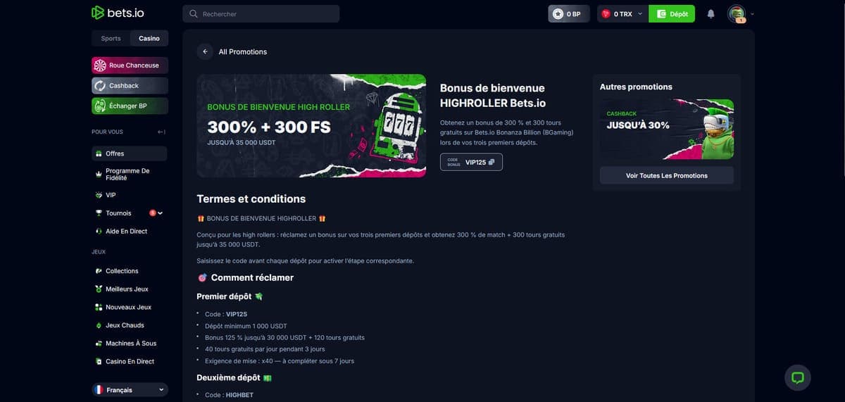 Bonus highroller Bet.io Casino