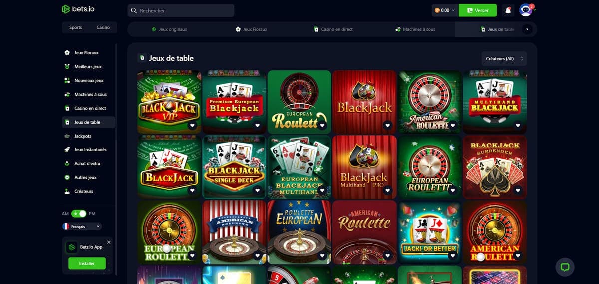 jeux de table Bets.io Casino