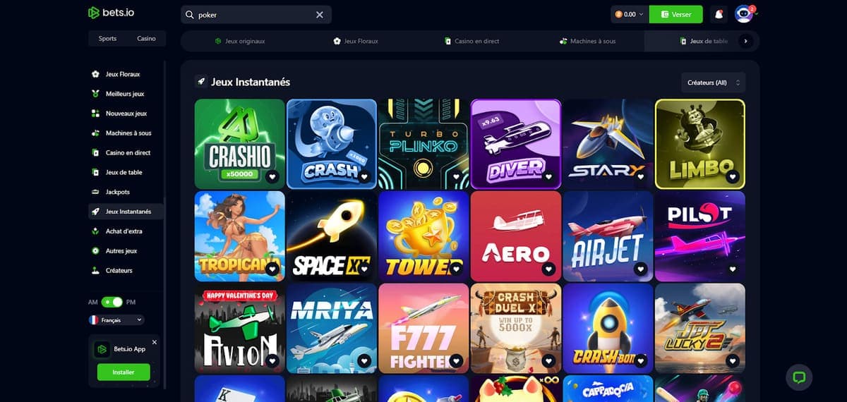 jeux instantanés Bets.io Casino